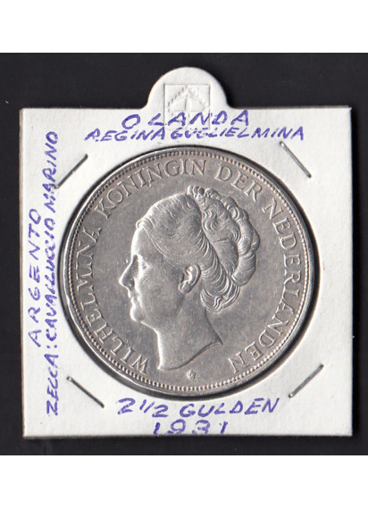 OLANDA - 2 1/2 Gulden 1931 AG Guglielmina buona conservazione